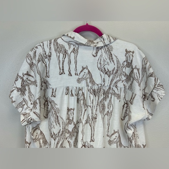 Jane and Delancey Womens L NWT White and Brown Horse Print Button-Down Shirt - Picture 9 of 11